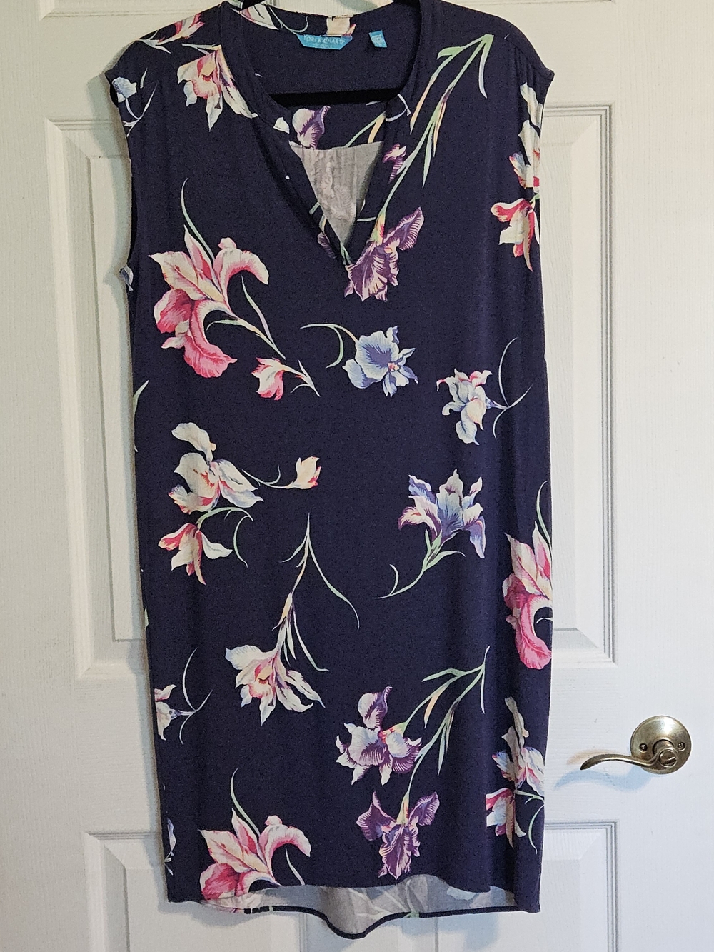 Tori Richard Navy Floral Sleeveless Dress with Pink and Lavender Blooms